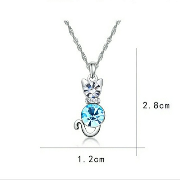 New Kitty Cat Charm Blue Crystal Silver Necklace. - Picture 3 of 14